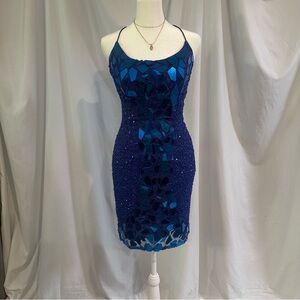 Primavera Couture Mosaic Blue Mini Dress